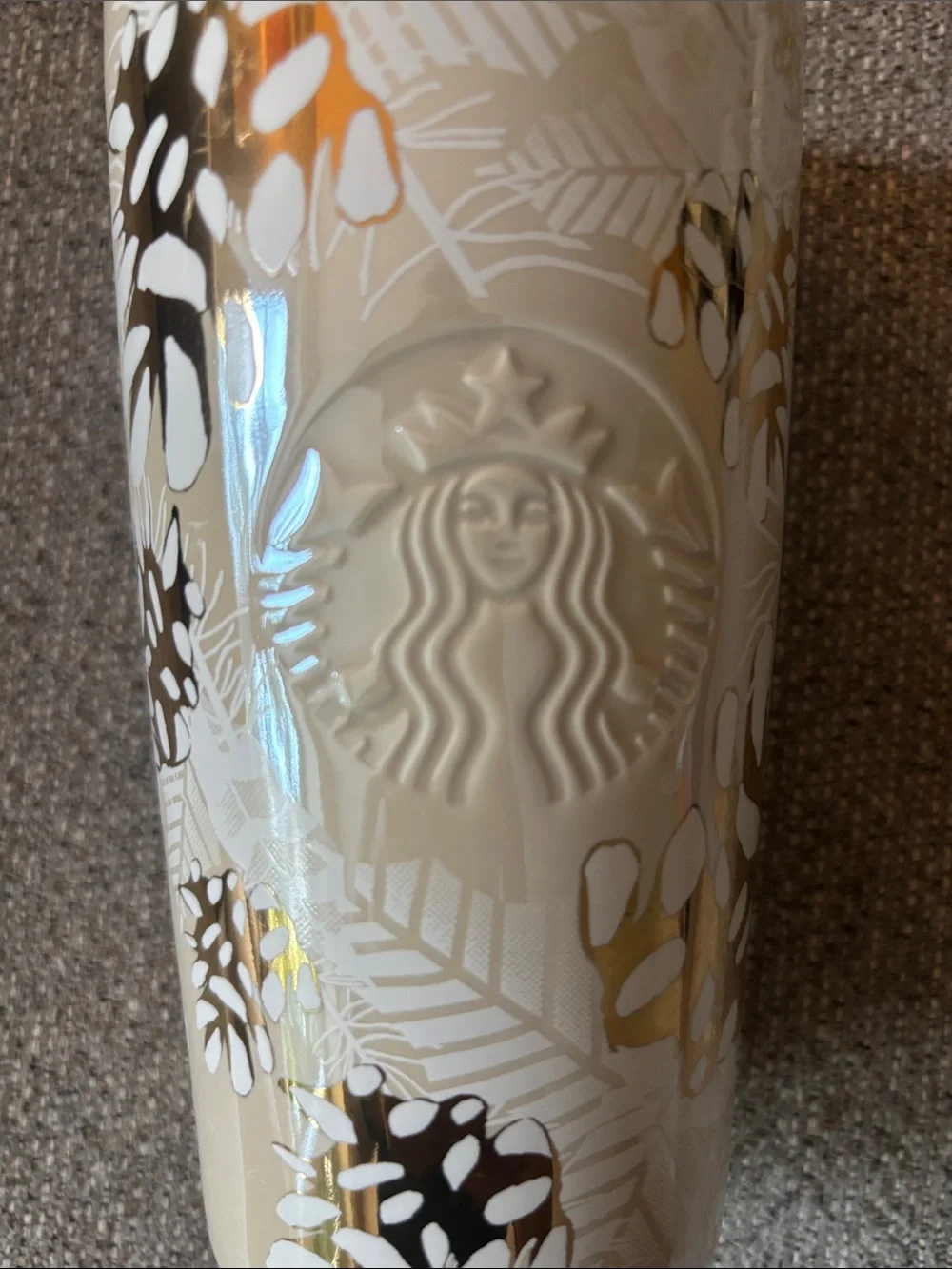 Starbucks Cream Ceramic Tumbler with Gold Botanical Accents